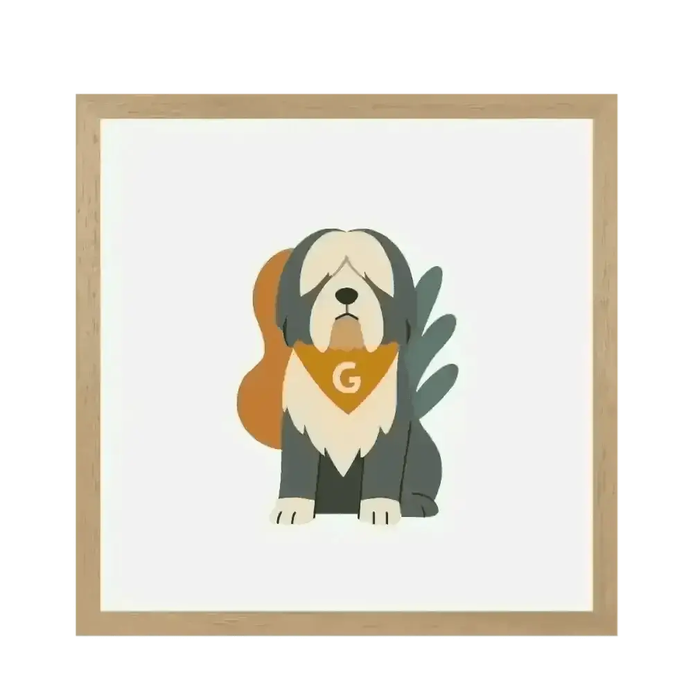 Personalised abstract framed print of beige brown Shih Tzu in orange bandana