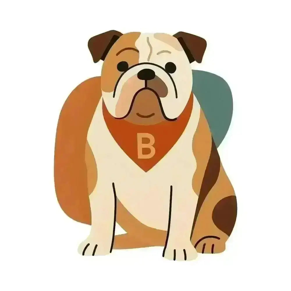 Personalised abstract framed print of brown bulldog in red bandana with B