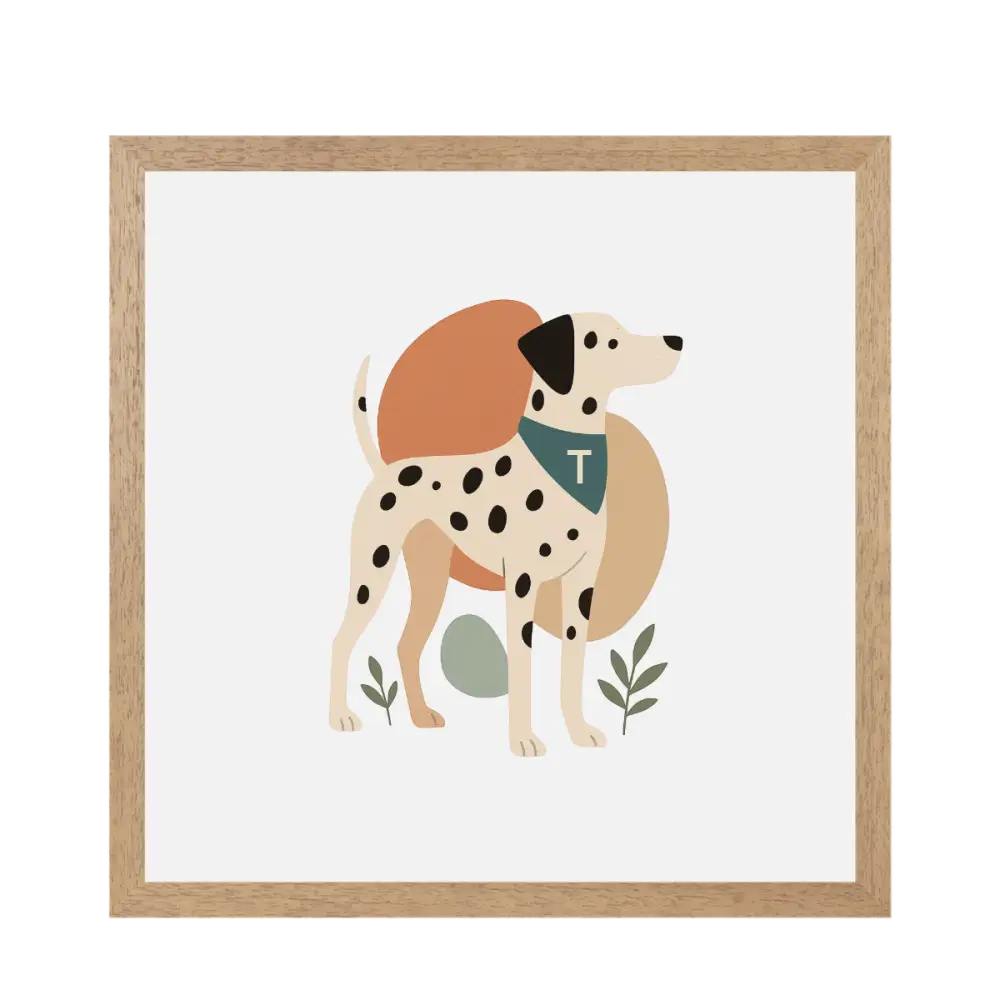 Personalised abstract framed Dalmatian print with breed fur colour and tan bandana