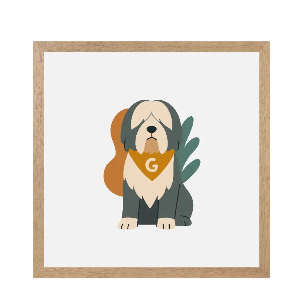 Personalised abstract framed print of beige brown Shih Tzu in orange bandana