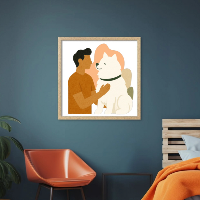 Pets Personalised Abstract Human + Canine Framed Print - Natural 20 x 20 inches