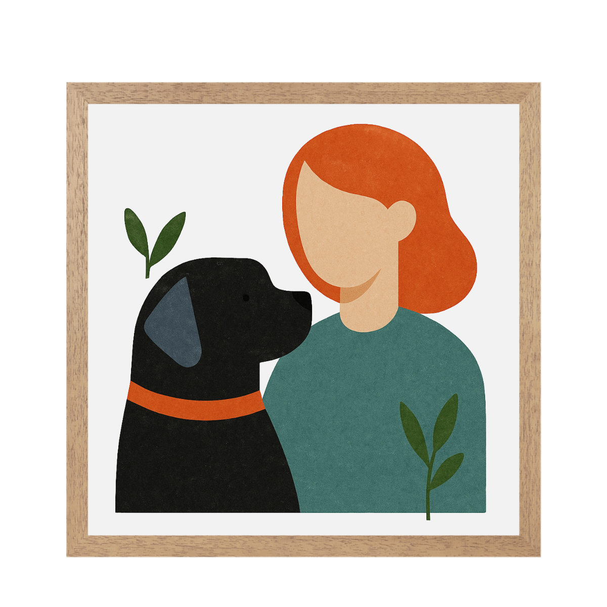 Pets Personalised Abstract Human + Canine Framed Print - Natural 20 x 20 inches