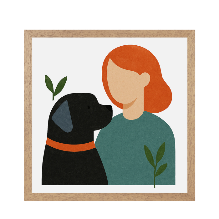 Pets Personalised Abstract Human + Canine Framed Print - Natural 20 x 20 inches