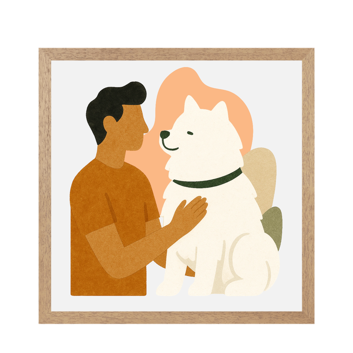 Pets Personalised Abstract Human + Canine Framed Print - Natural 20 x 20 inches