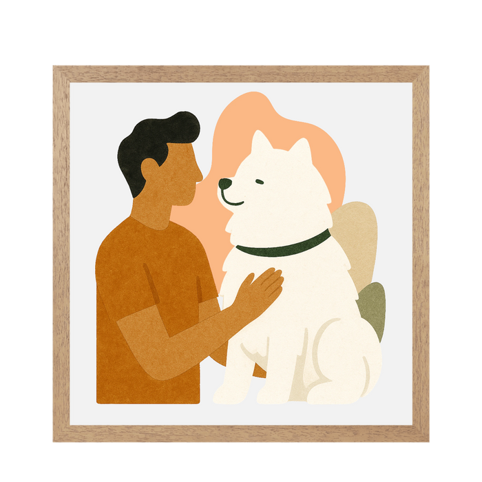 Pets Personalised Abstract Human + Canine Framed Print - Natural 20 x 20 inches