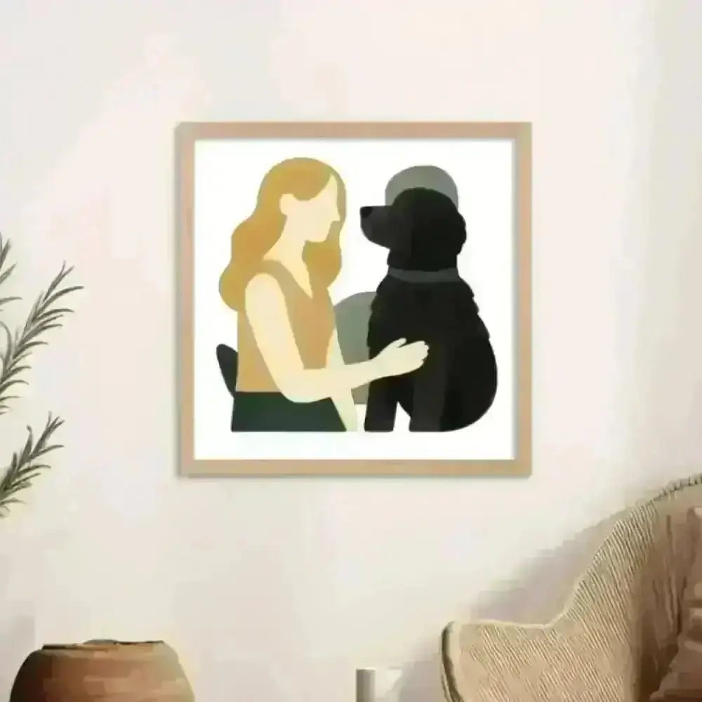 Pets Personalised Abstract Human + Canine Framed Print - Natural 20 x 20 inches