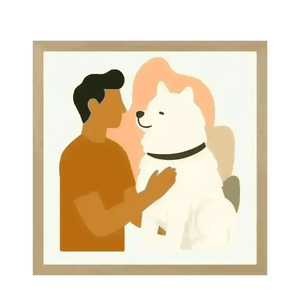 Pets Personalised Abstract Human + Canine Framed Print - Natural 20 x 20 inches