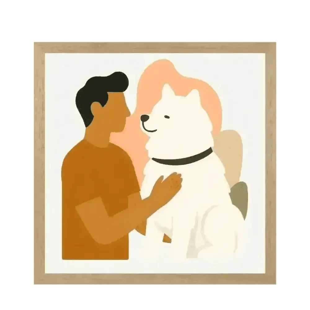 Pets Personalised Abstract Human + Canine Framed Print - Natural 20 x 20 inches