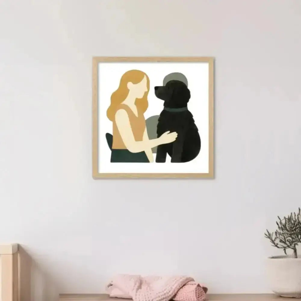 Pets Personalised Abstract Human + Canine Framed Print - Natural 20 x 20 inches