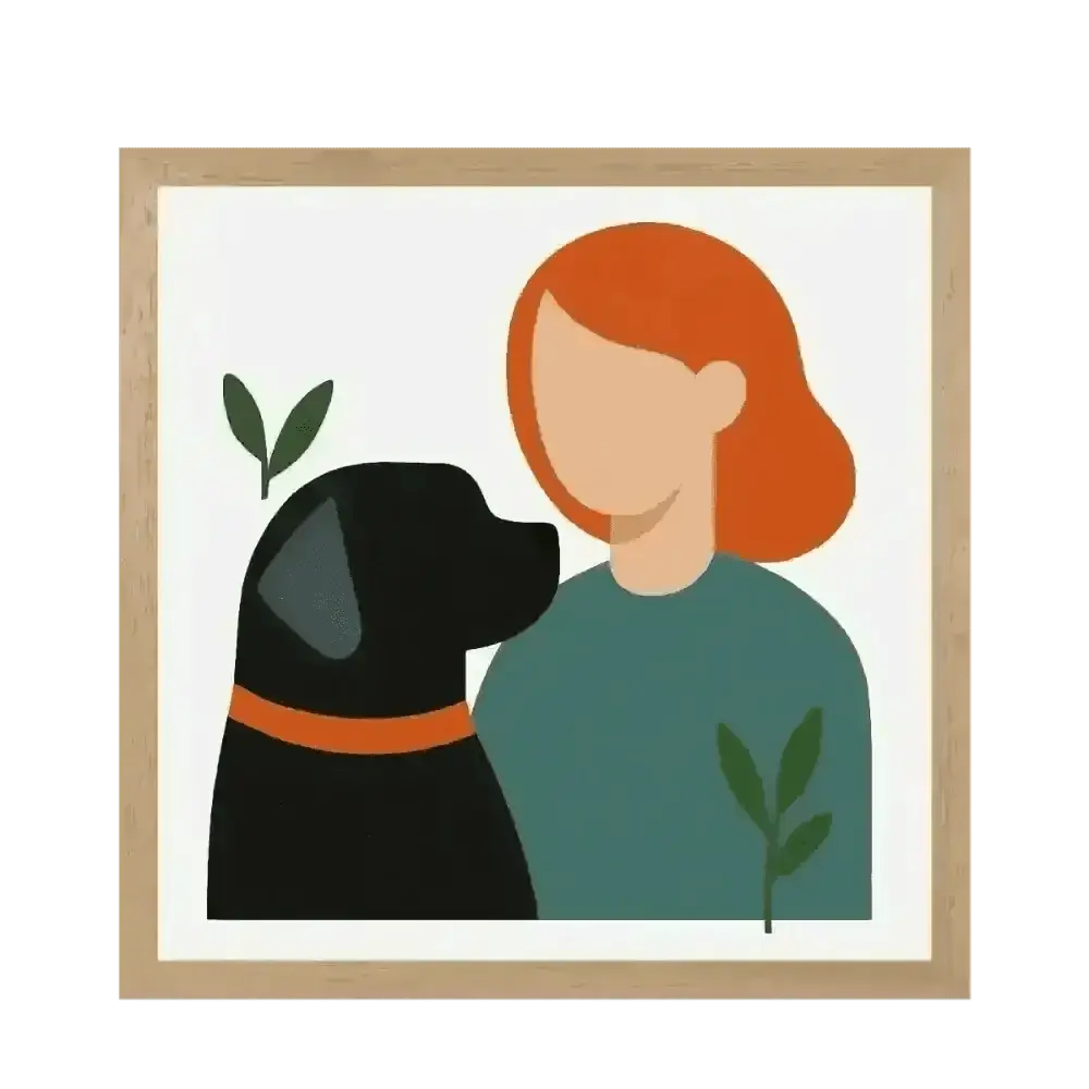 Pets Personalised Abstract Human + Canine Framed Print - Natural 20 x 20 inches
