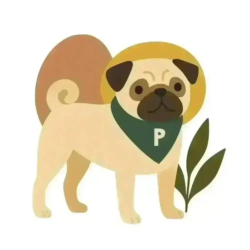 Pug in green bandana and yellow hat on certified organic cotton tote