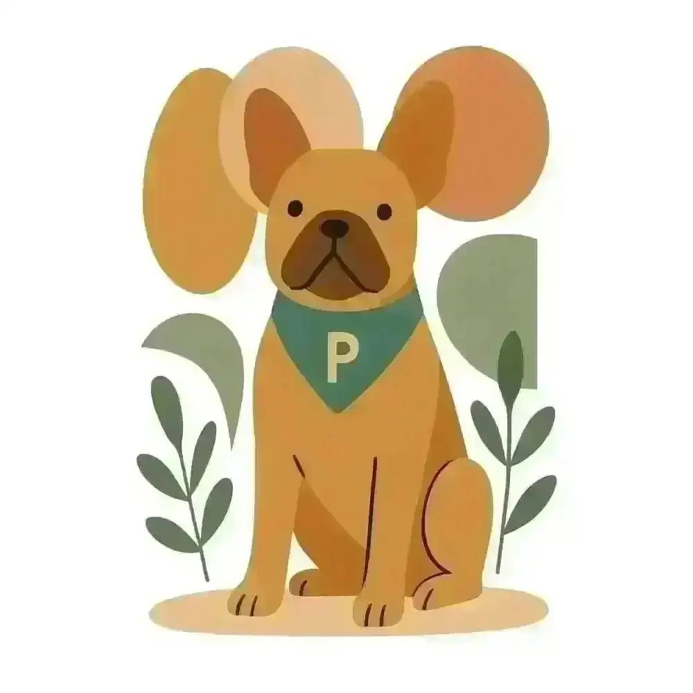 Tan French Bulldog Plush Toy with Green Bandana and P on Certified Organic Cotton Tote