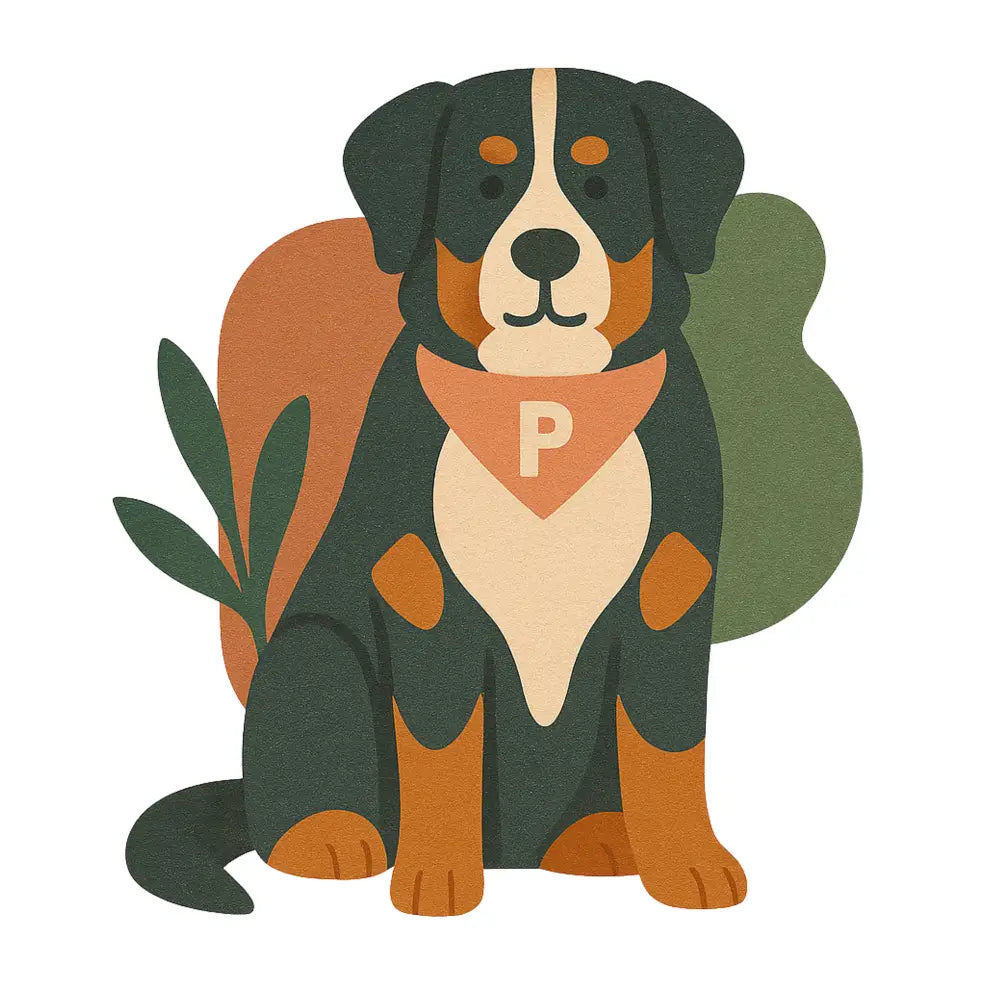 Personalized organic tote bag with brown black dog orange collar P design