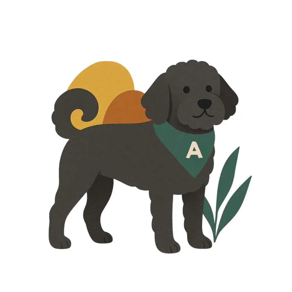 Black dog bandana in green and white twill weave with letter A design