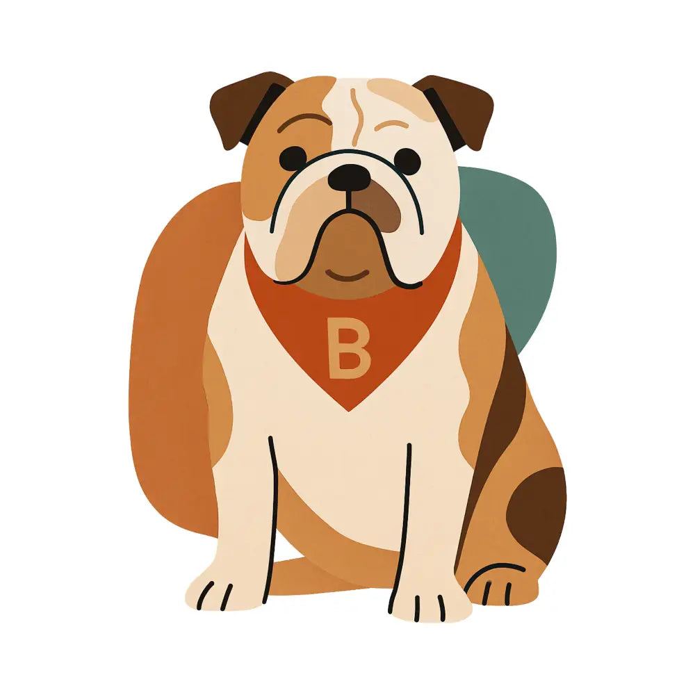 Brown bulldog in red bandana on certified organic cotton tote