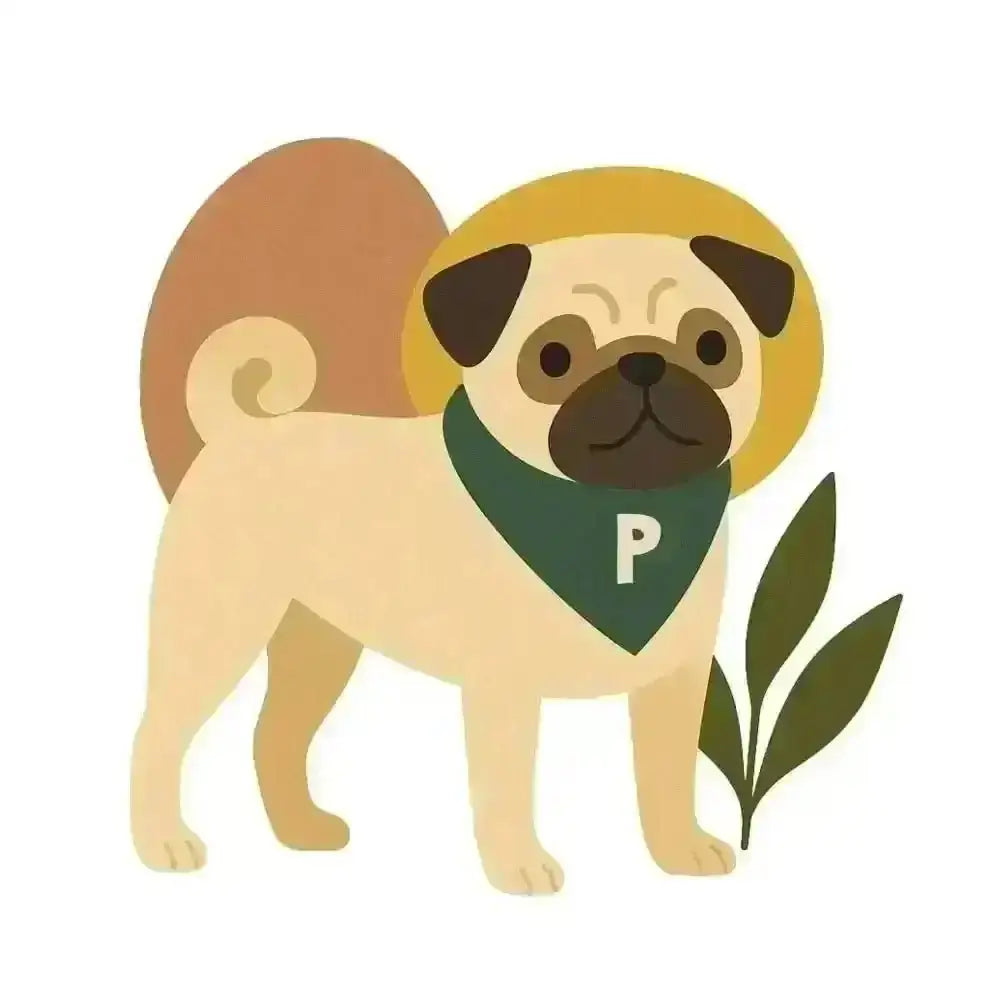 Pug in green bandana and yellow hat on certified organic cotton tote