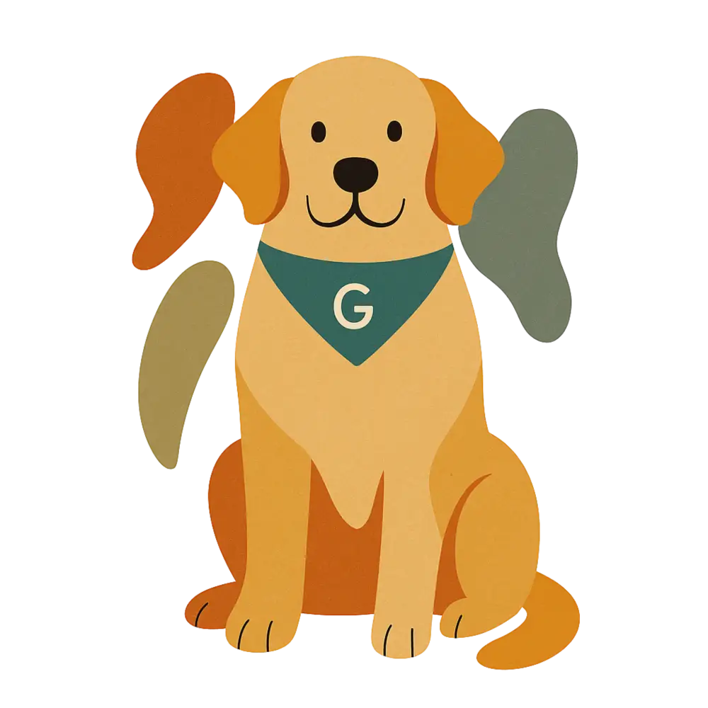 Golden Retriever plush toy with angel wings on organic cotton tee