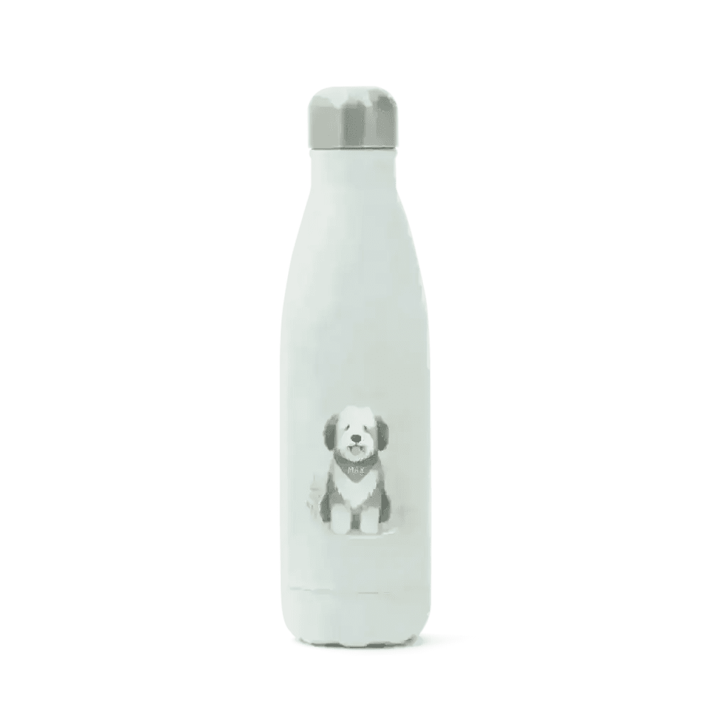 Pets personalised insulated white water bottle with dog design, high-grade stainless steel