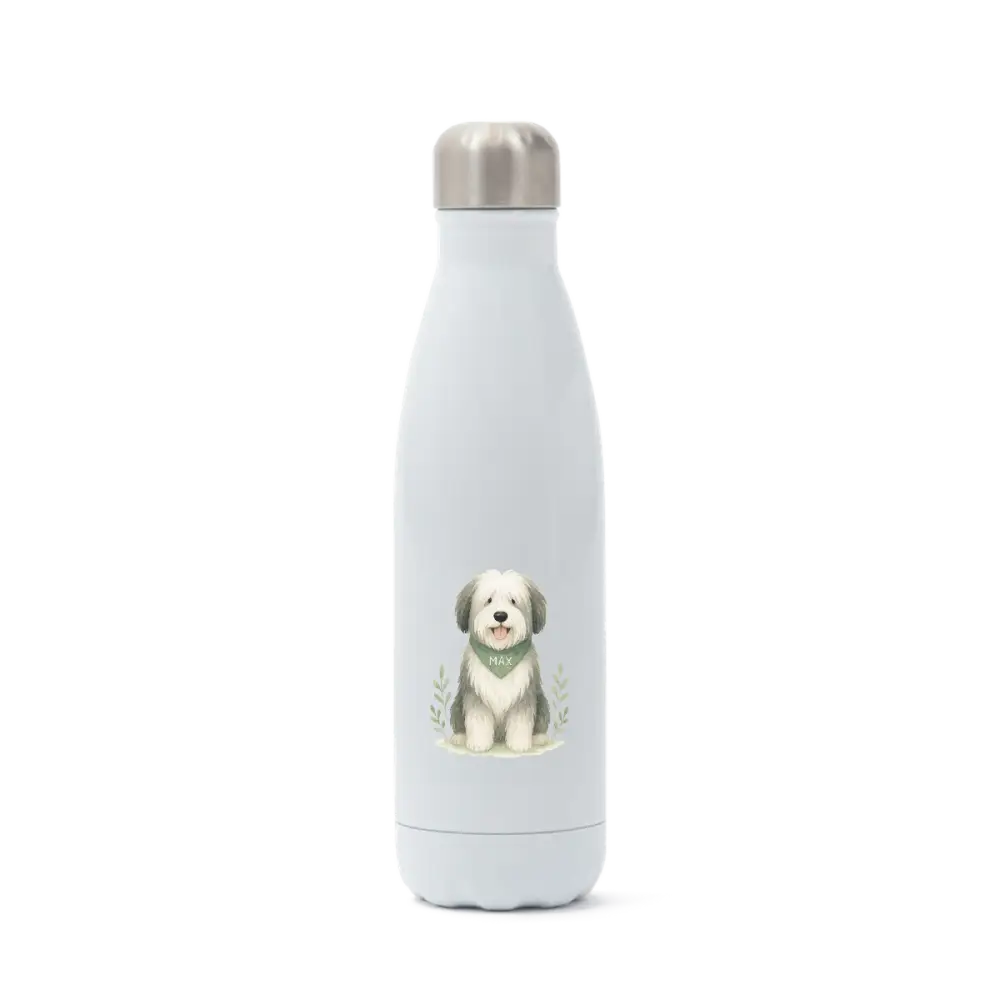 Pets personalised insulated white water bottle with dog design, high-grade stainless steel