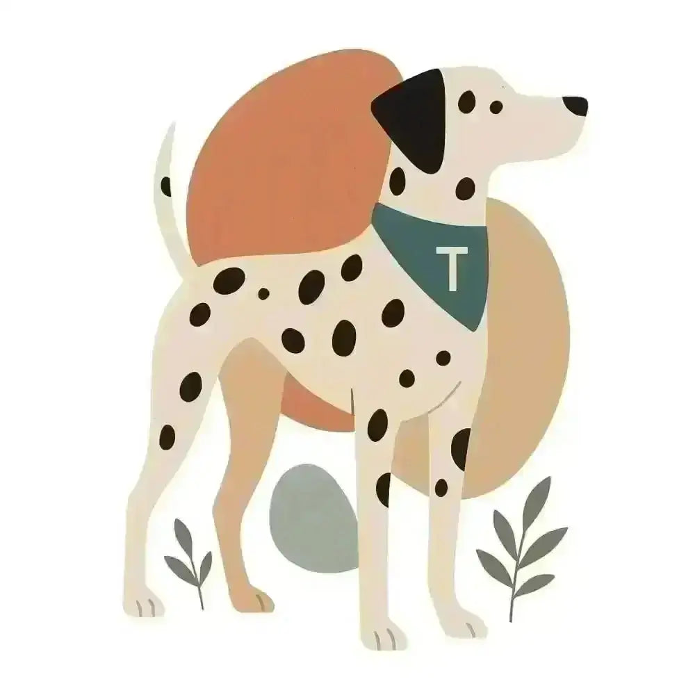 Dalmatian with black spots in teal bandana on leaves, pets personalised insulated bottle