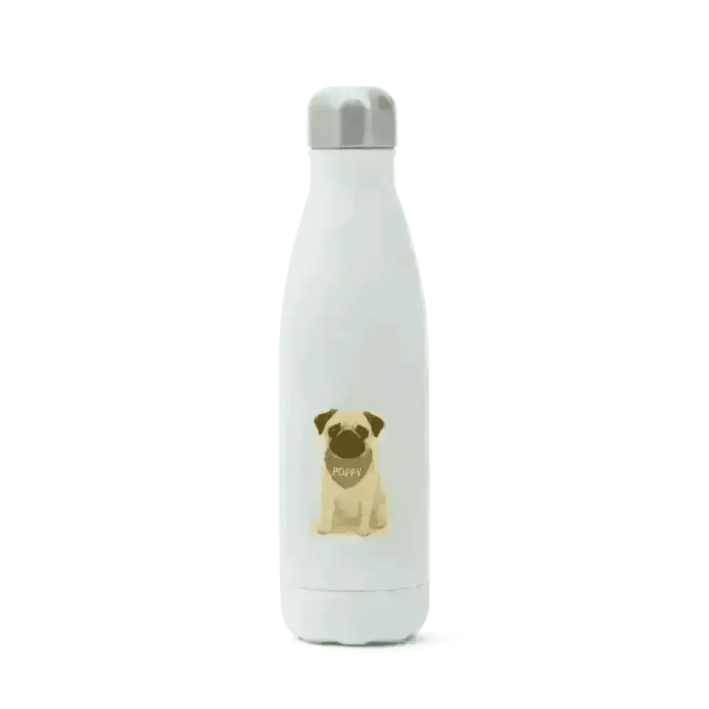 Pets Personalised Insulated Pug Water Bottle, 500ml Stainless Steel