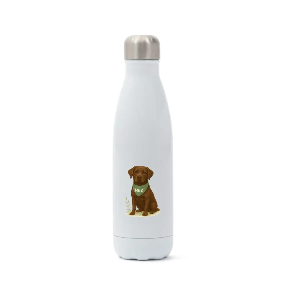 Pets personalised insulated water bottle with brown dog design
