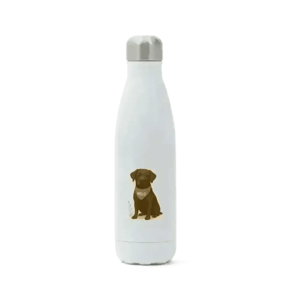 Pets personalised insulated water bottle with brown dog design