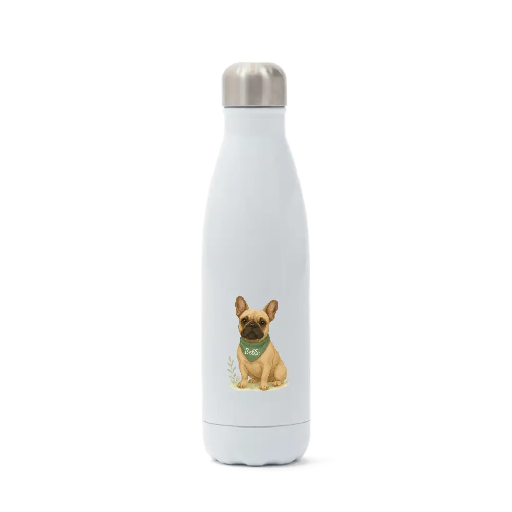 Personalised insulated water bottle with French bulldog and bandana