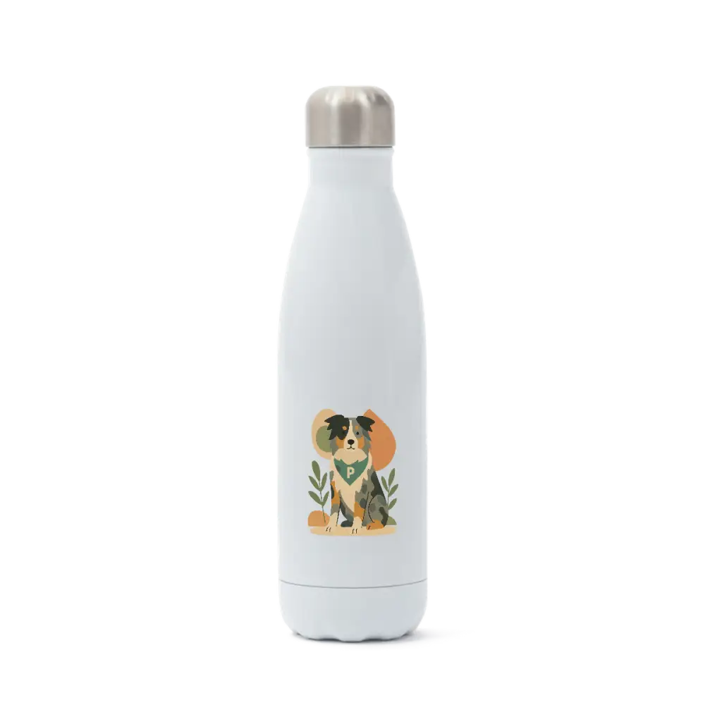 Pets personalised insulated water bottle with dog design in high-grade stainless steel