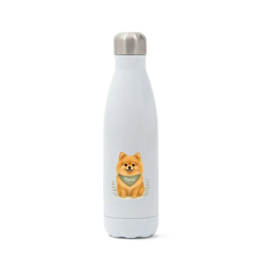 Pets personalised insulated water bottle with Pomeranian design