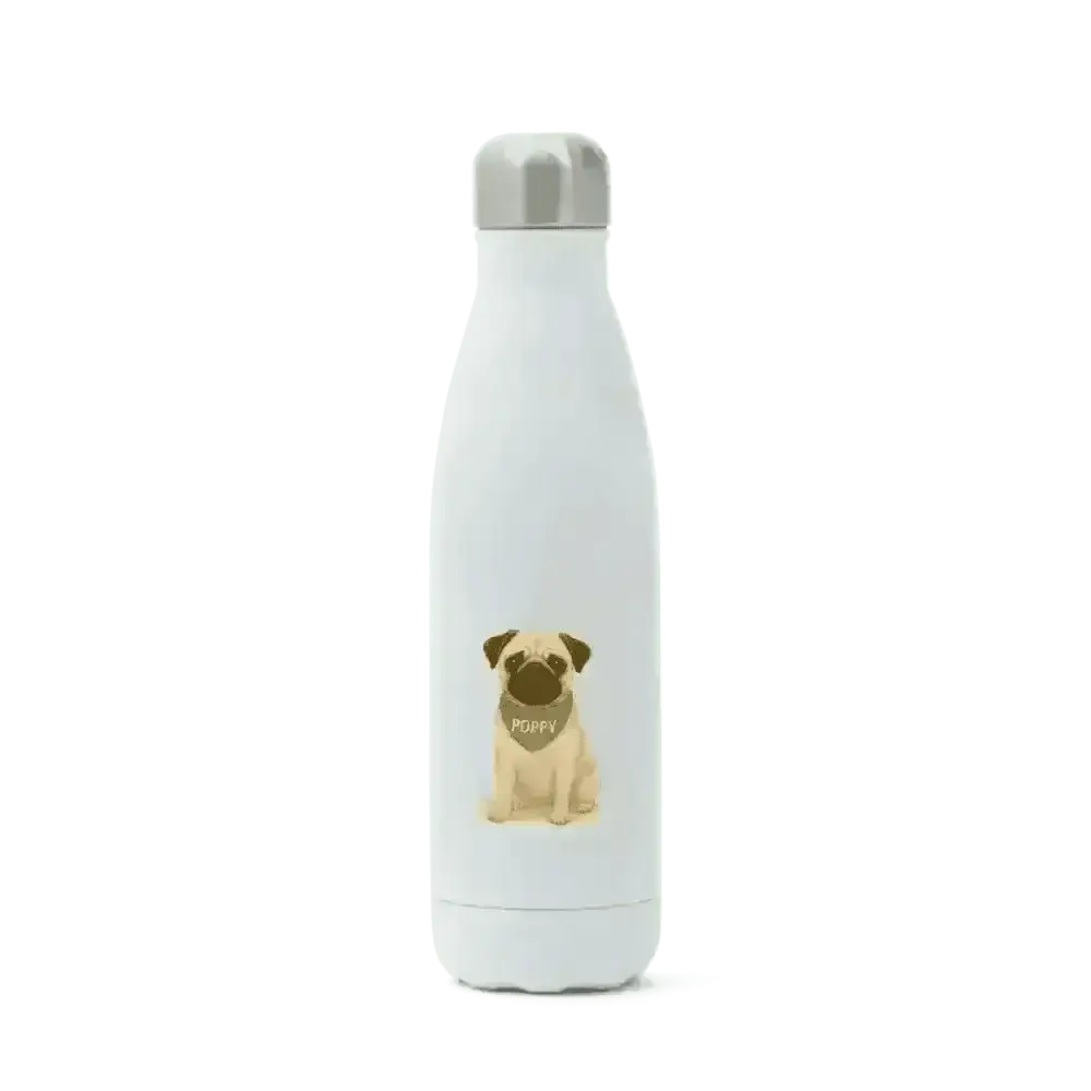 Pets Personalised Insulated Pug Water Bottle, 500ml Stainless Steel