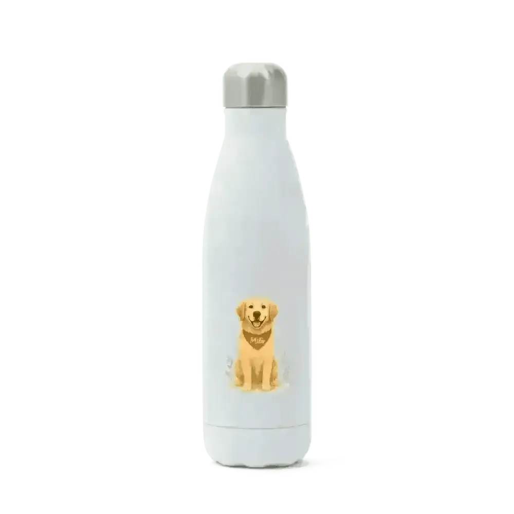 Pets personalised insulated water bottle with golden retriever design
