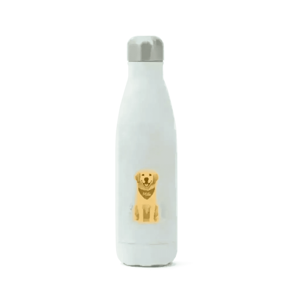 Pets personalised insulated water bottle with golden retriever design