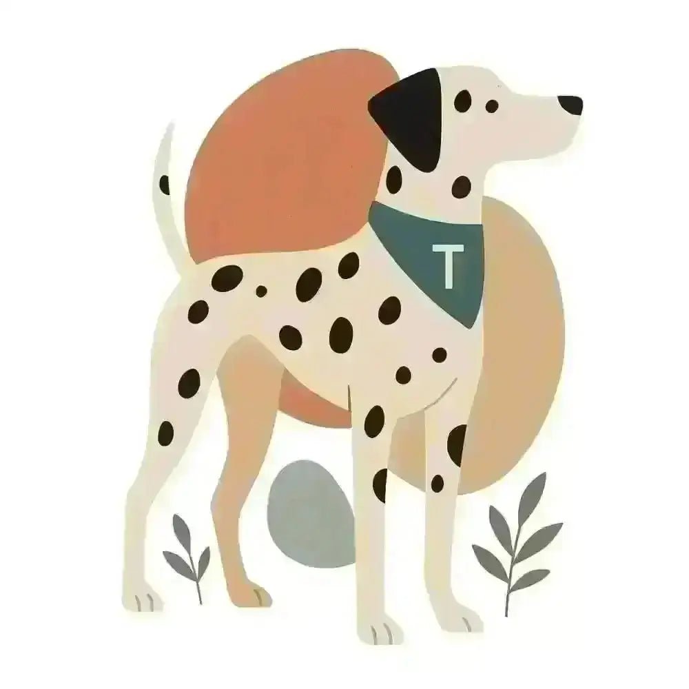 Dalmatian with black spots in teal bandana on leaves, pets personalised insulated bottle