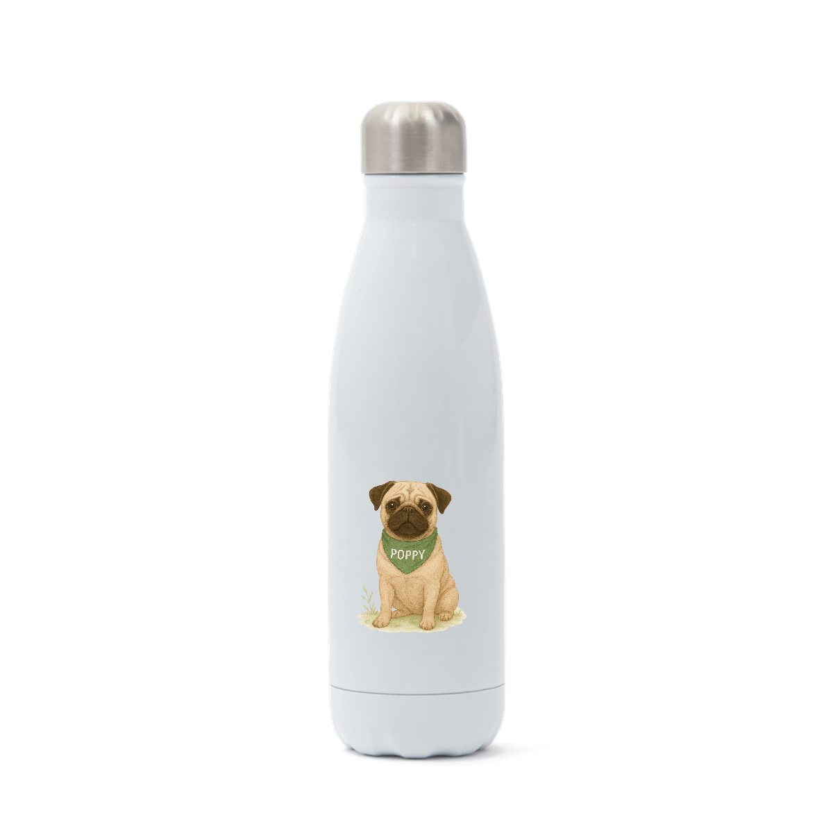 Pets Personalised Insulated Water Bottle (500ml Stainless Steel) - Pug
