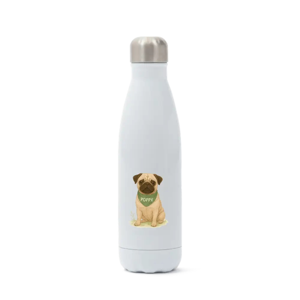 Pets Personalised Insulated Pug Water Bottle, 500ml Stainless Steel
