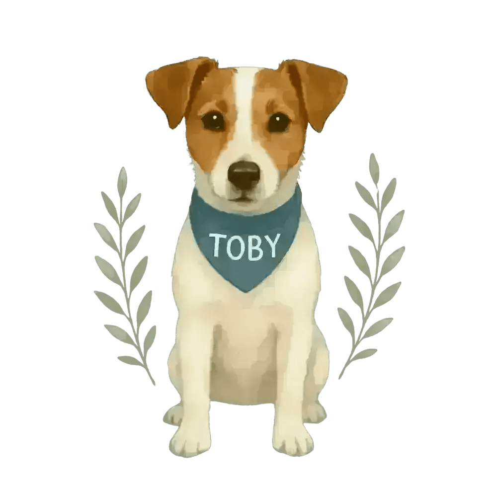 Personalised organic tote bag with blue bandana Toby white brown dog