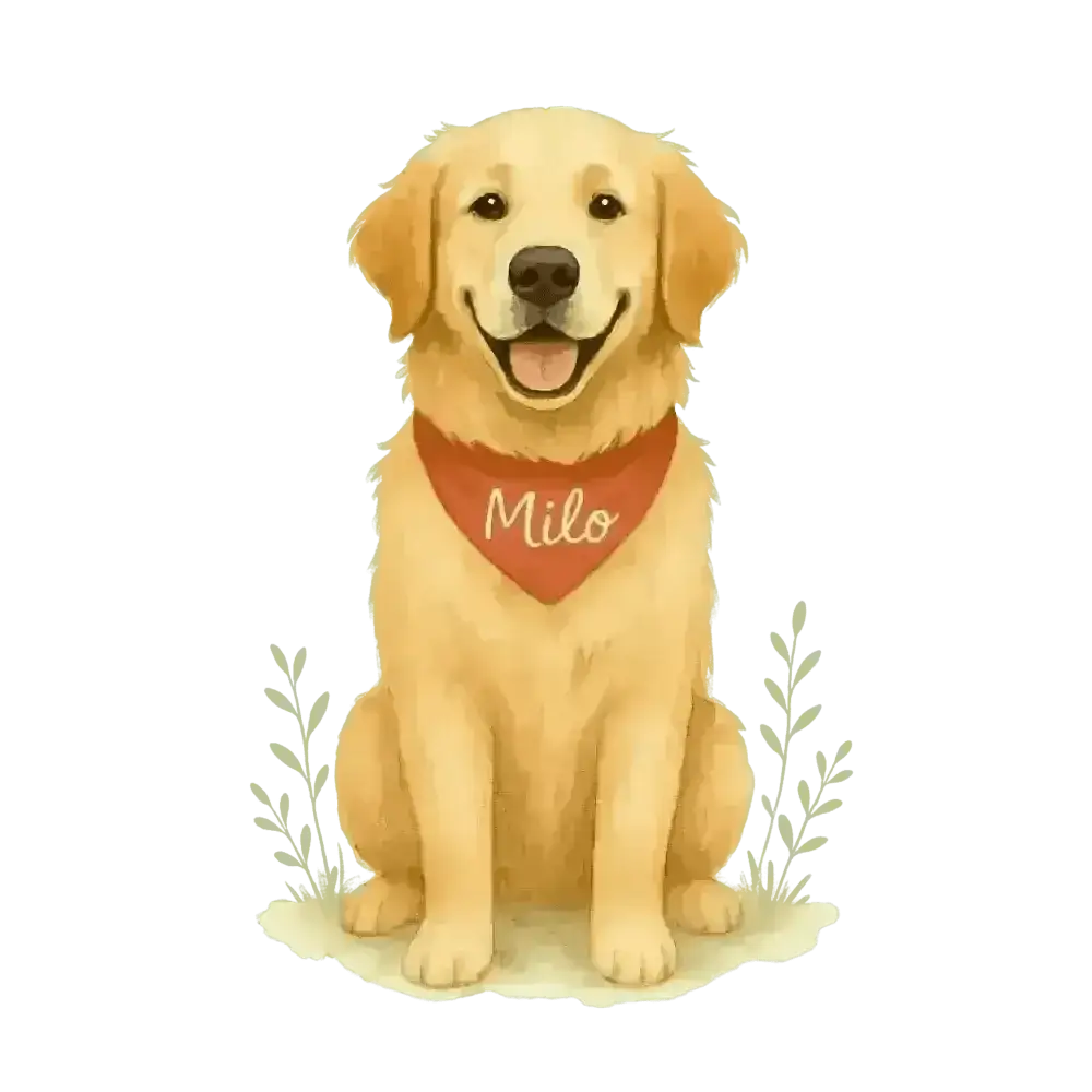 Golden Retriever Milo bandana on certified organic cotton twill weave tote bag