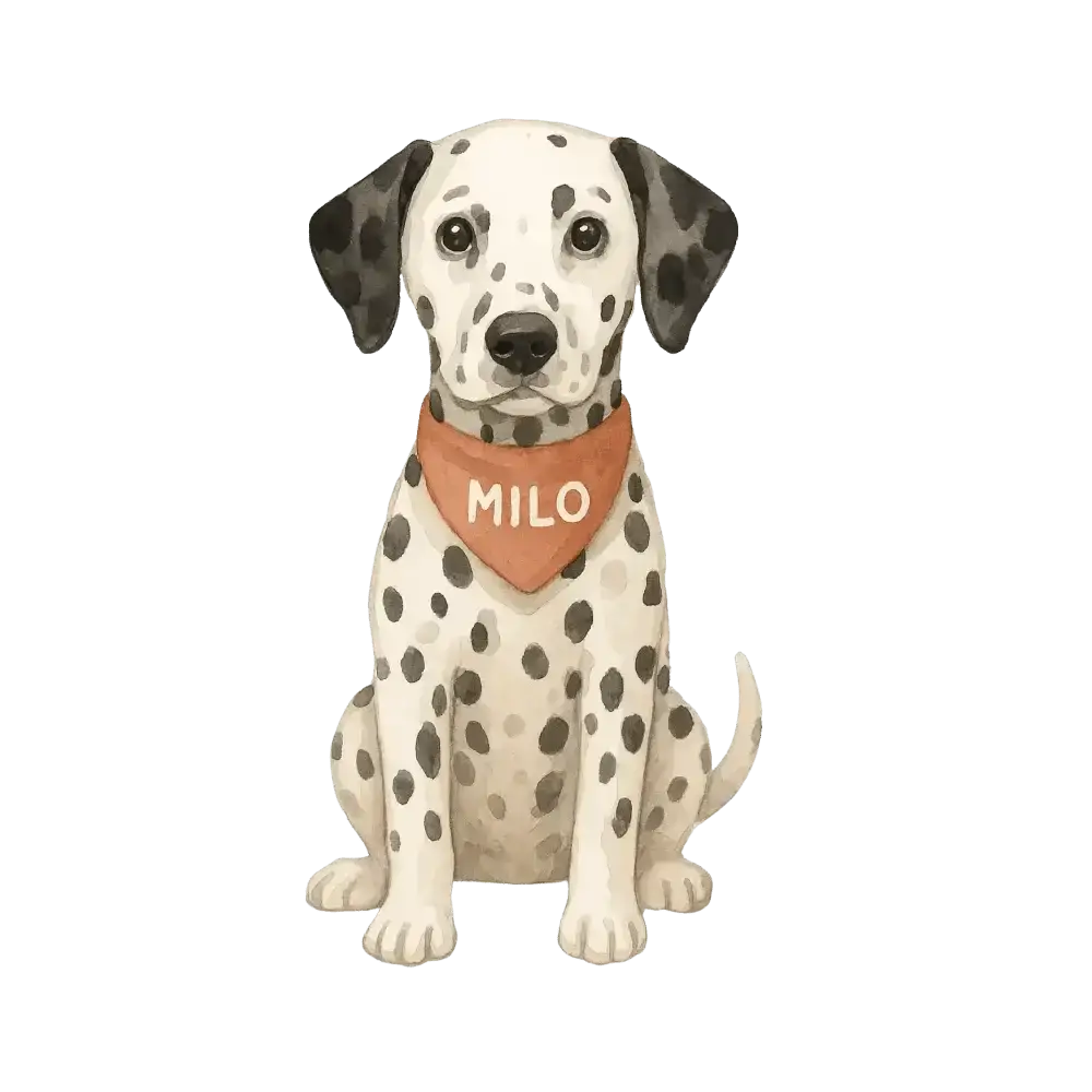 Dalmatian Milo figurine on certified organic cotton twill weave tote bag