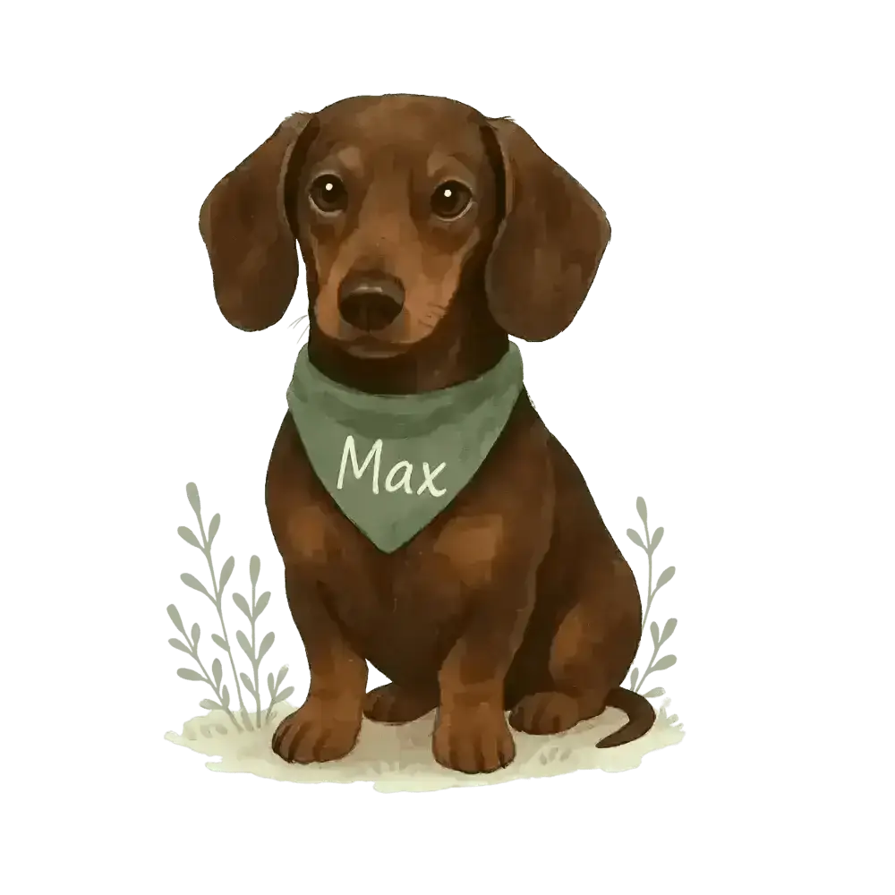 Brown Dachshund with Green Bandana on Certified Organic Cotton Tote Bag
