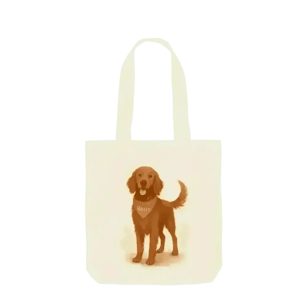 Personalised organic tote bag with golden retriever in breed fur colour