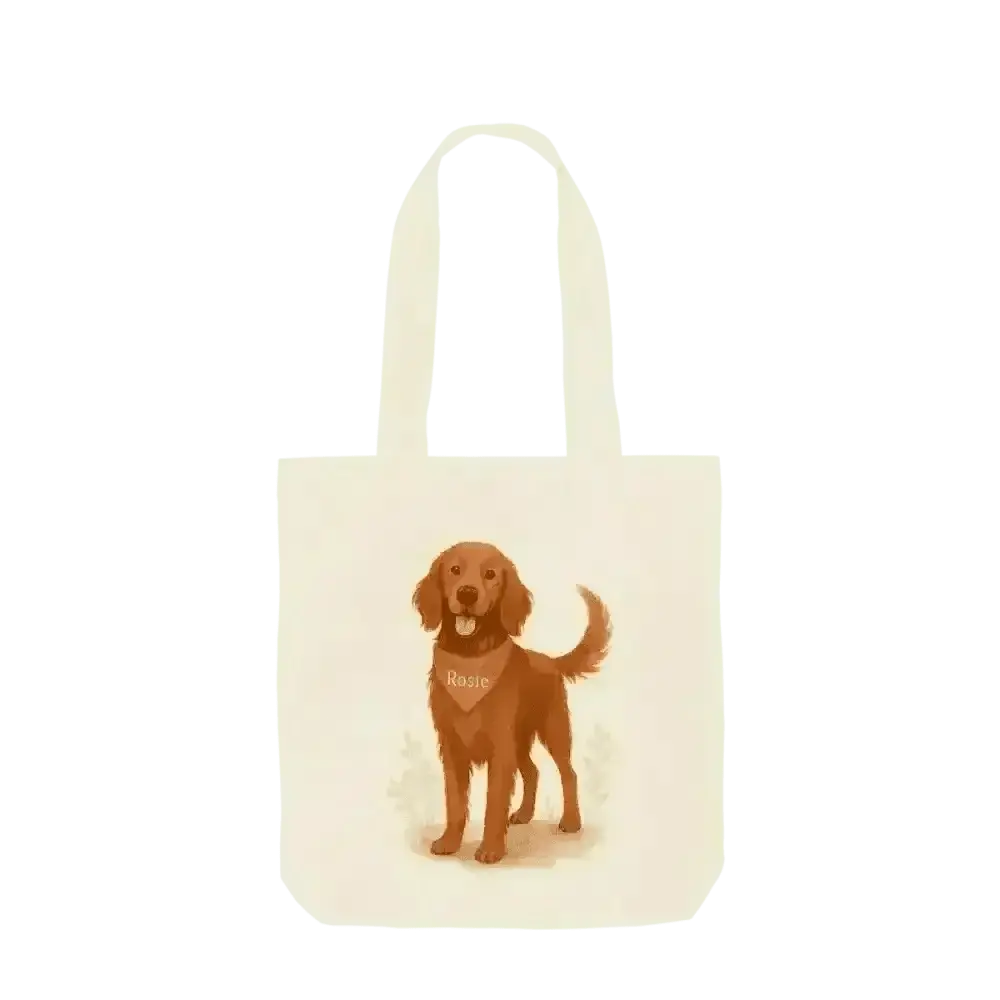 Personalised organic tote bag with golden retriever in breed fur colour