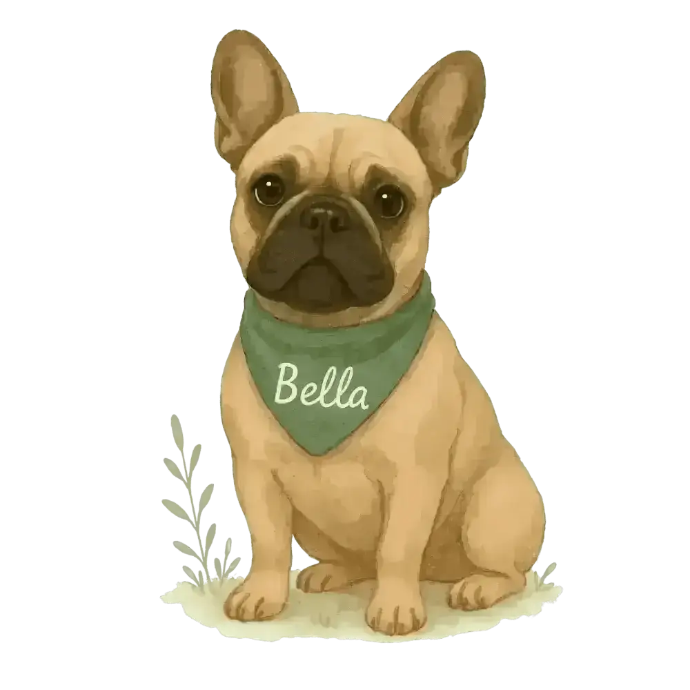 Personalized French bulldog bandana sticker with Bella on organic cotton tee