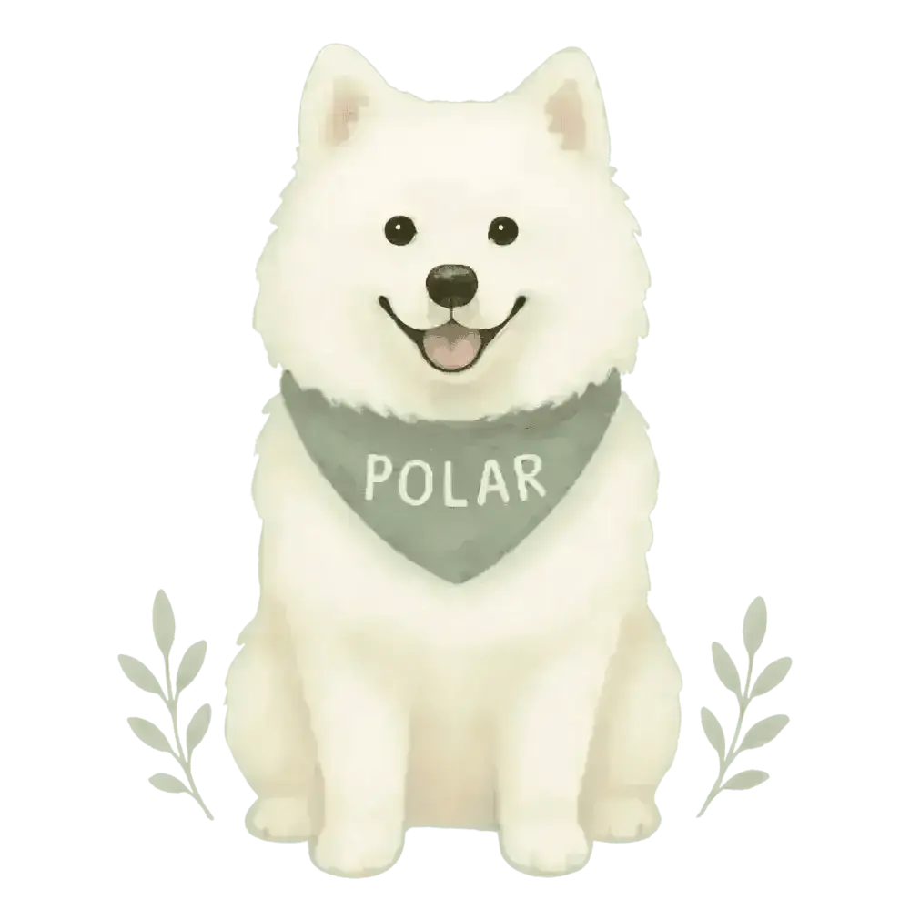 White fluffy Polar dog plush toy in organic cotton tee shirt