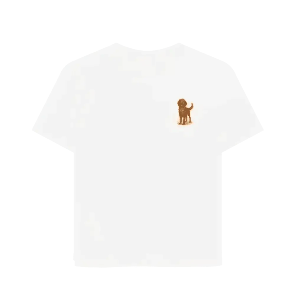 Personalised organic cotton tee with small brown puppy design