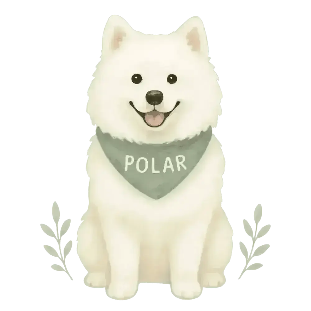 White fluffy Polar dog plush toy in organic cotton tee shirt