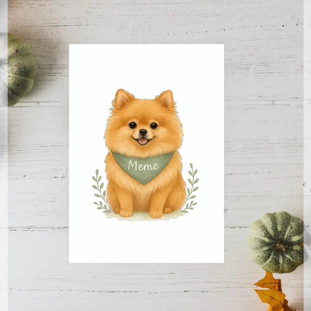 Orange Pomeranian personalised small portrait art print on recycled paper