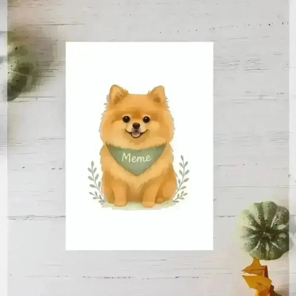 Orange Pomeranian personalised small portrait art print on recycled paper