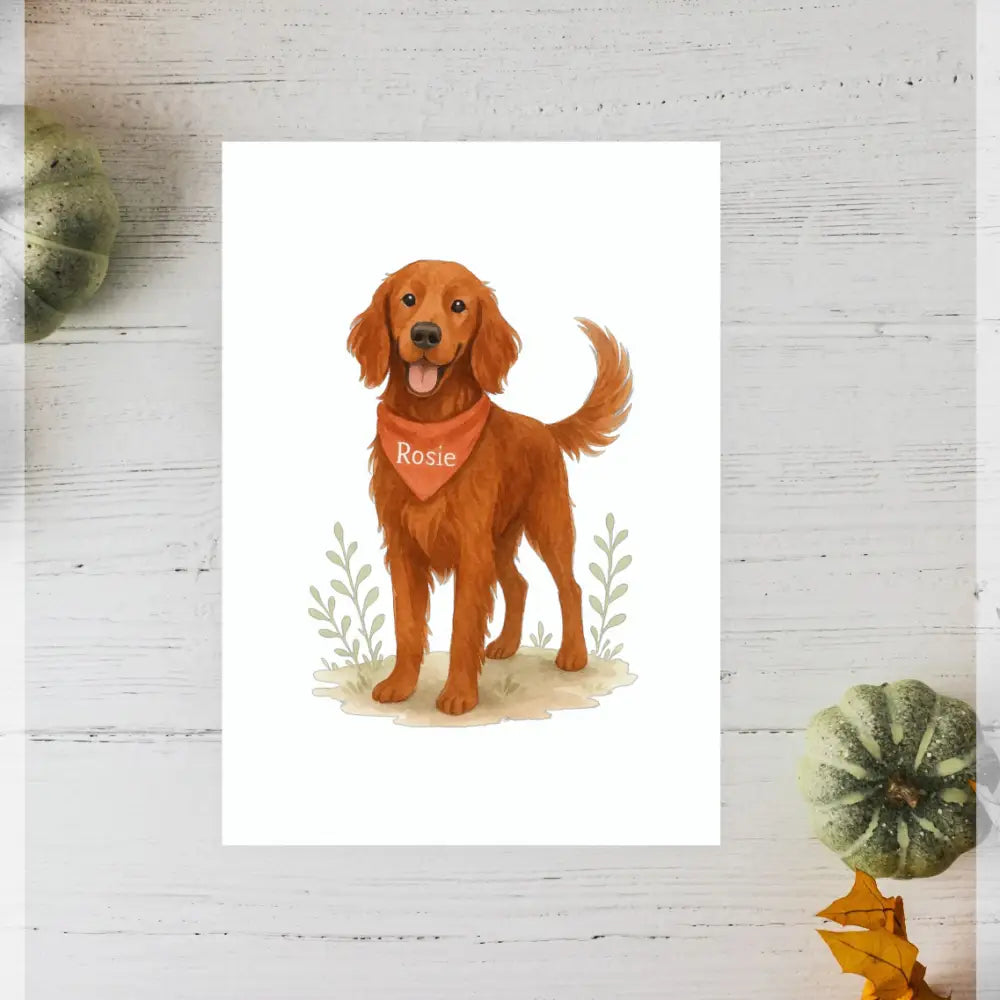 Personalised small portrait of golden fur colour retriever Rosie with bandana on recycled paper