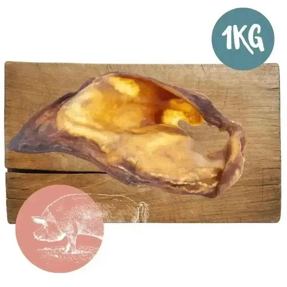 1kg bag of natural pig ear dog chews with smoked pork hock